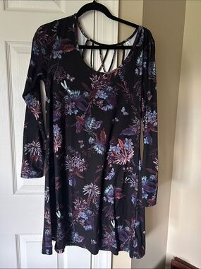 Mudd Black Floral Long-Sleeve Strappy Back A-Line Dress